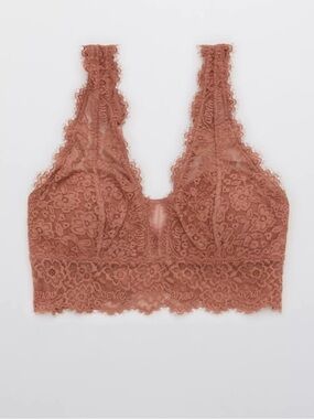 aerie Floral Lace Longline Bralette in Rust Pink